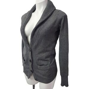 Gray Knit Cowl Neck Cardigan Button Front Womens Medium Y2k‎ Vintage